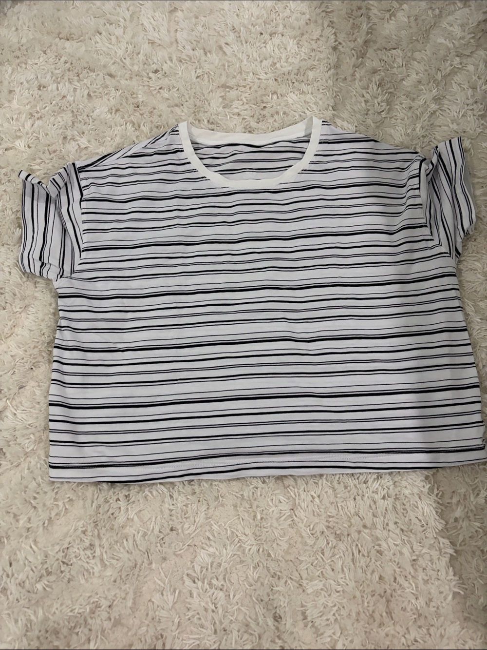 lululemon black and white striped tee shirt